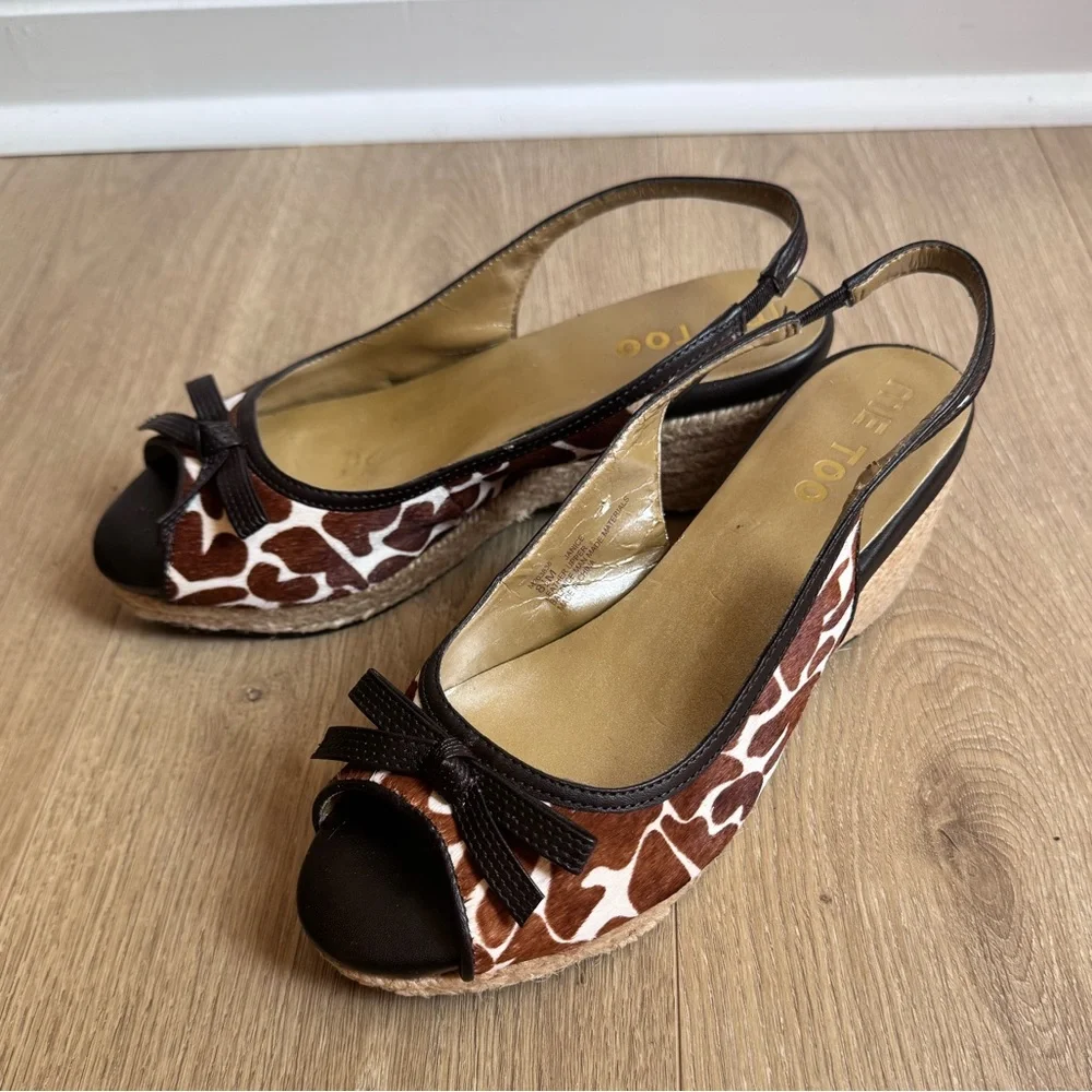 Me Too Janice Women's Slingback Wedge Sandals Giraffe Print‎ Size 8.5